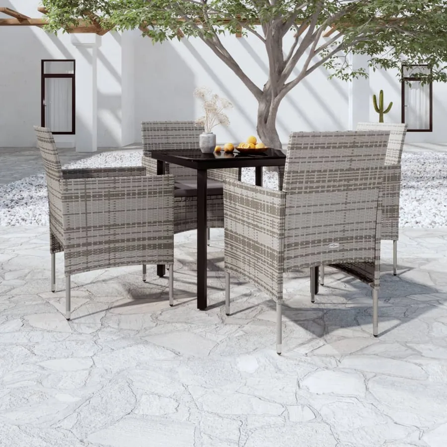 Ensemble à manger de jardin et coussins 5pcs Gris/noir