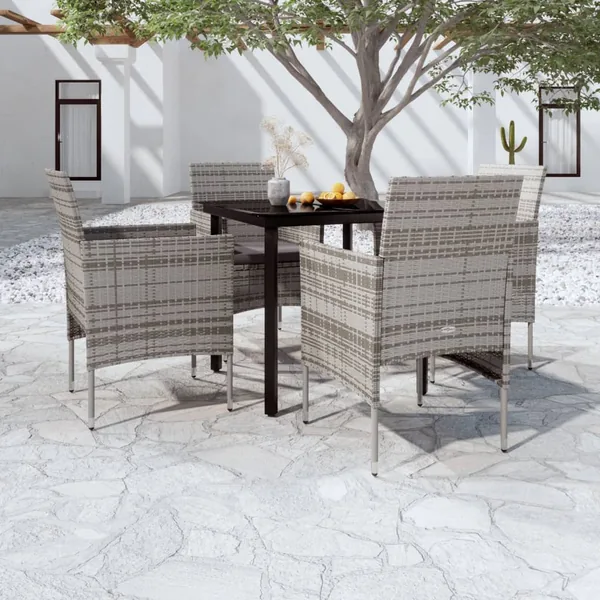 Ensemble à manger de jardin et coussins 5pcs Gris/noir