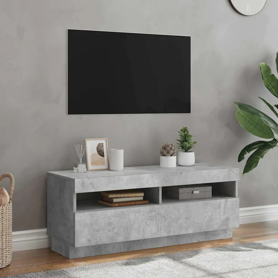 Meuble TV avec lumières LED gris béton 100x35x40 cm