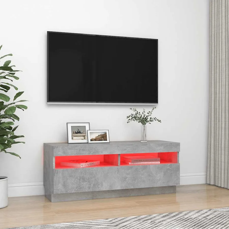 Meuble TV avec lumières LED gris béton 100x35x40 cm - 3