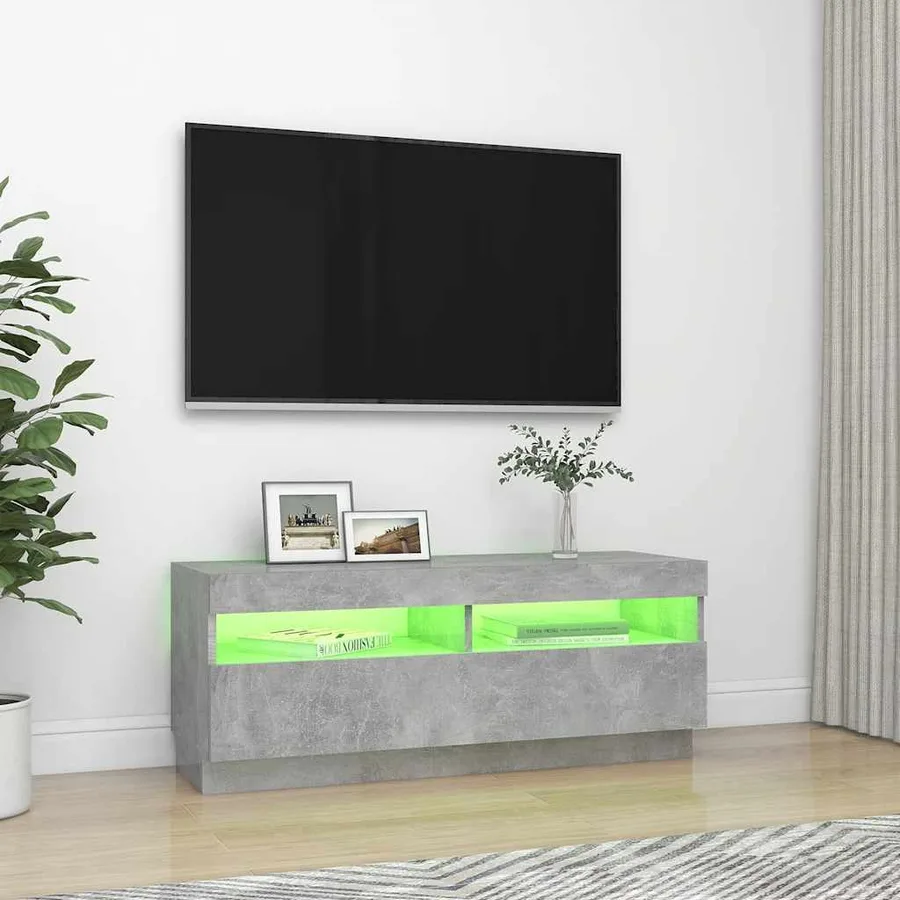 Meuble TV avec lumières LED gris béton 100x35x40 cm - 4