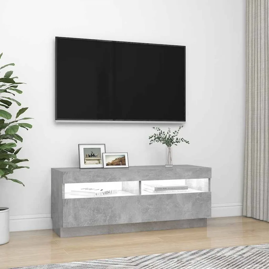 Meuble TV avec lumières LED gris béton 100x35x40 cm - 5