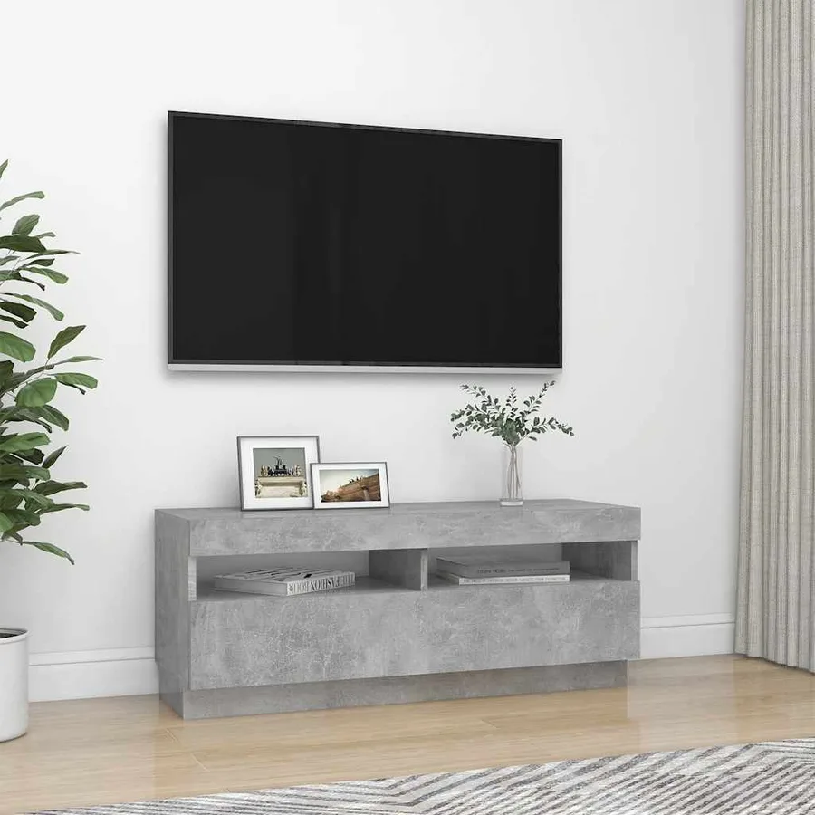 Meuble TV avec lumières LED gris béton 100x35x40 cm - 6