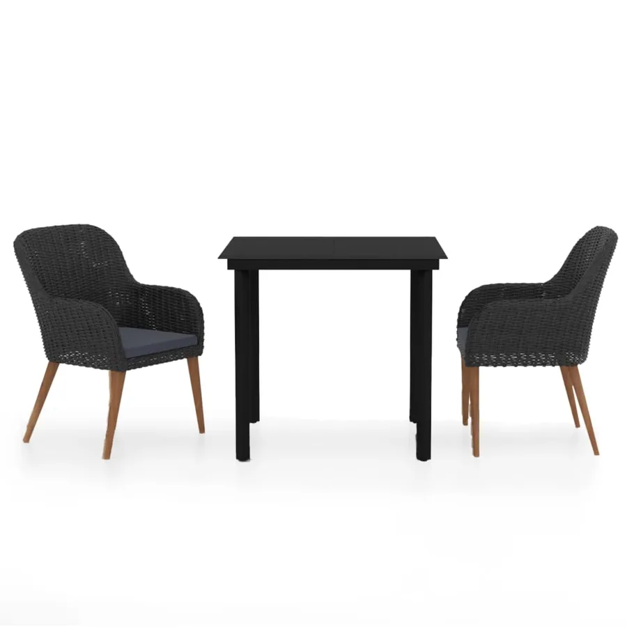 Ensemble à manger de jardin avec coussins 3 pcs noir - 2