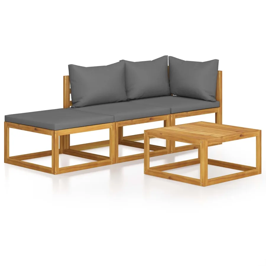 Salon de jardin 4 pcs avec coussin Bois d'acacia solide - 2