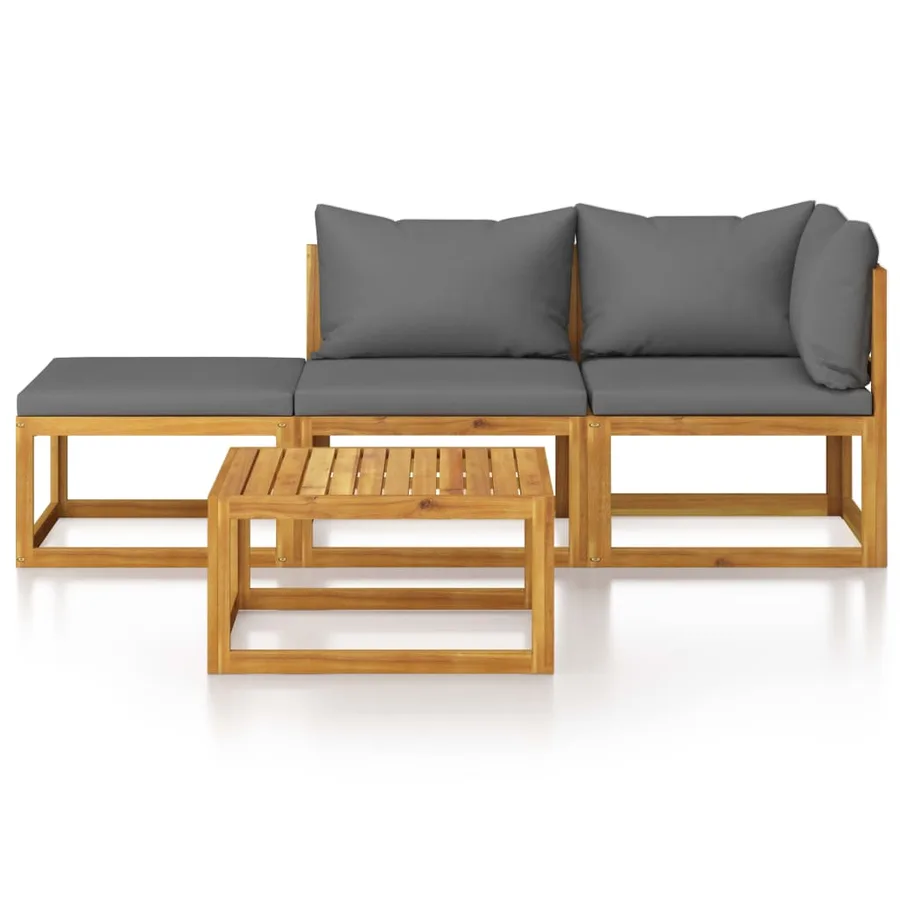 Salon de jardin 4 pcs avec coussin Bois d'acacia solide - 3