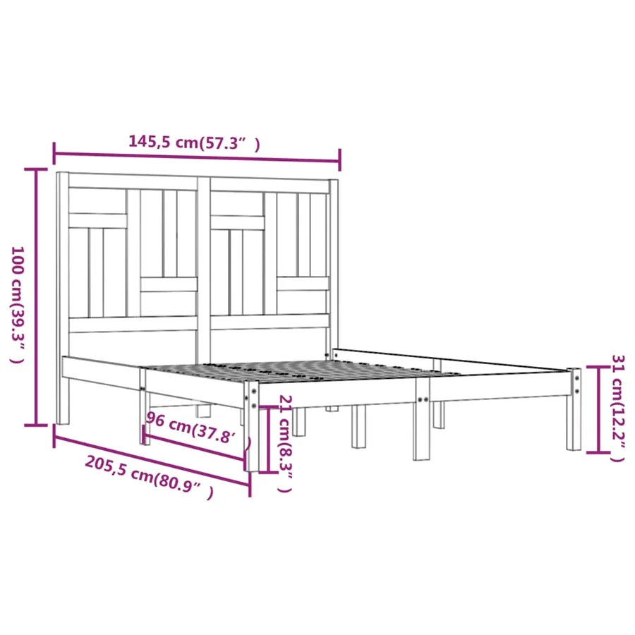 Cadre de lit sans matelas 140x200 cm bois massif de pin - 6
