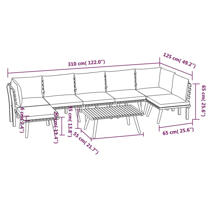 Salon de jardin 8 pcs avec coussins Bois d'acacia solide - 12