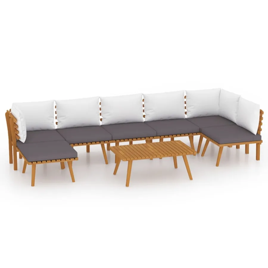Salon de jardin 8 pcs avec coussins Bois d'acacia solide - 2
