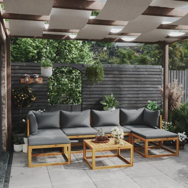 Salon de jardin 7 pcs avec coussin Bois d'acacia solide