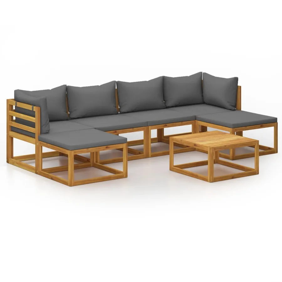 Salon de jardin 7 pcs avec coussin Bois d'acacia solide - 2