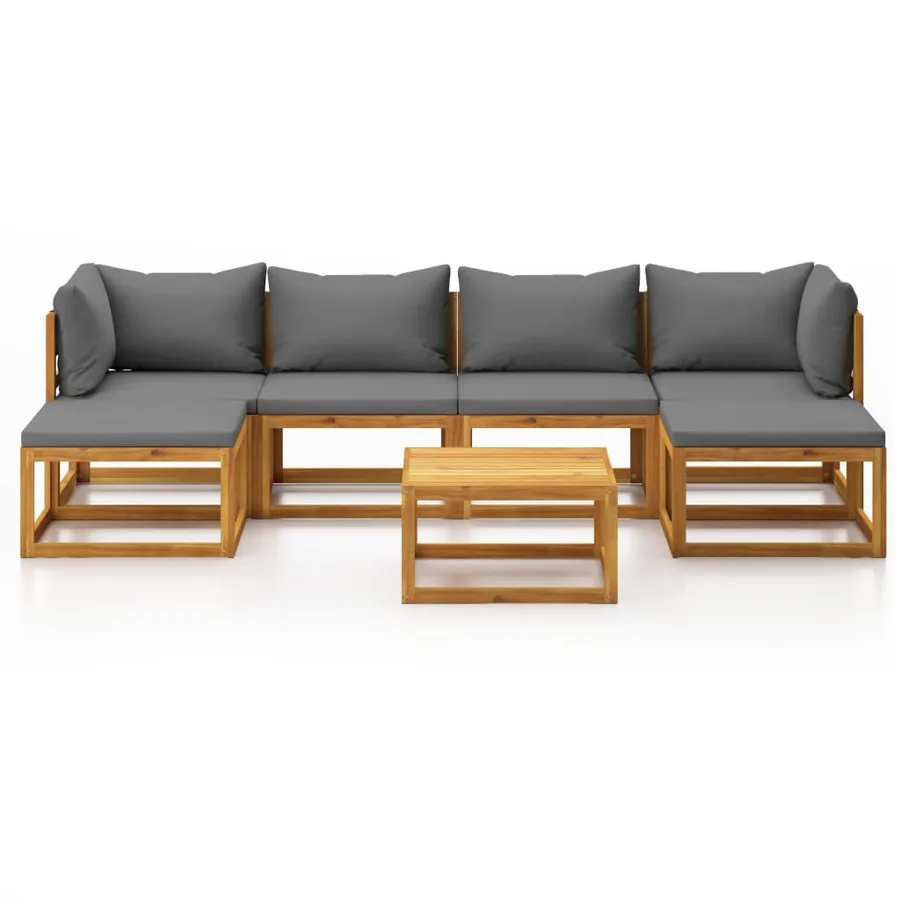 Salon de jardin 7 pcs avec coussin Bois d'acacia solide - 3