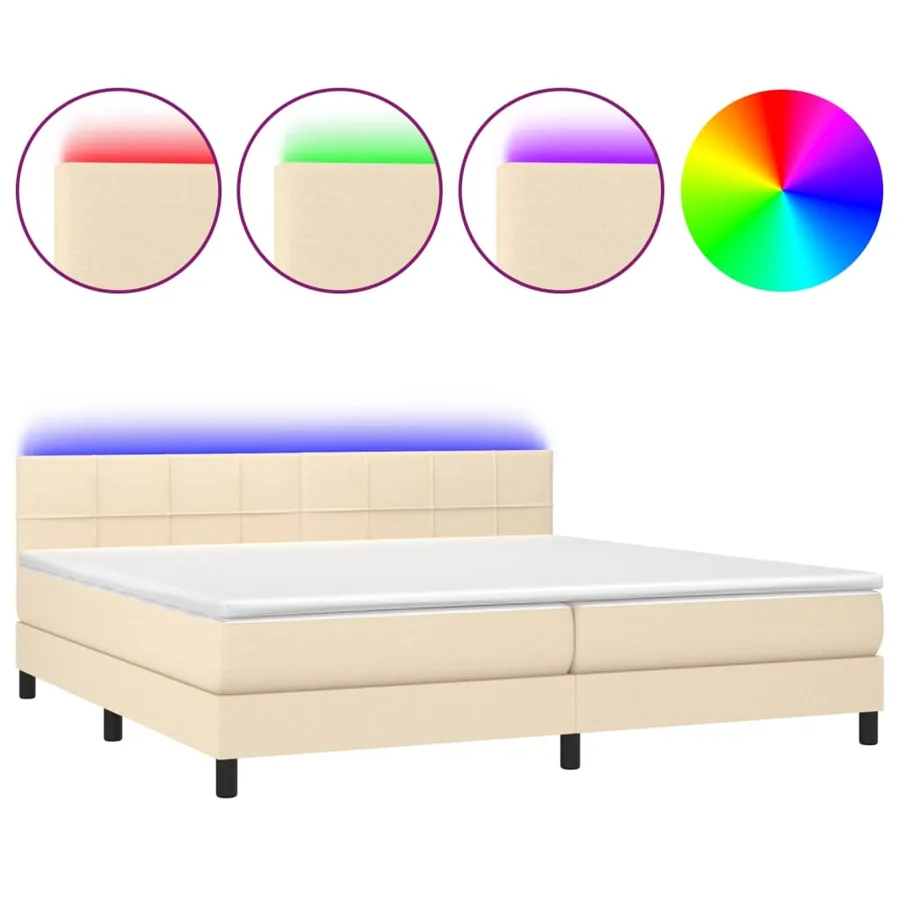 Sommier à lattes de lit et matelas et LED Crème 200x200cm Tissu - 2