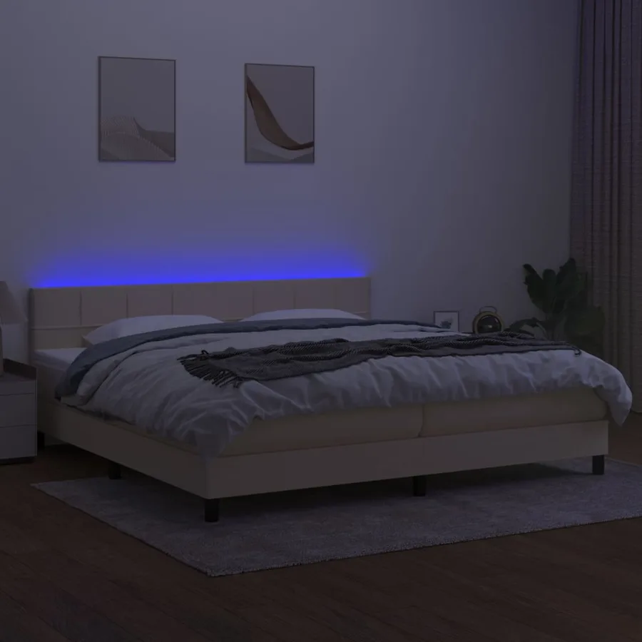 Sommier à lattes de lit et matelas et LED Crème 200x200cm Tissu - 4