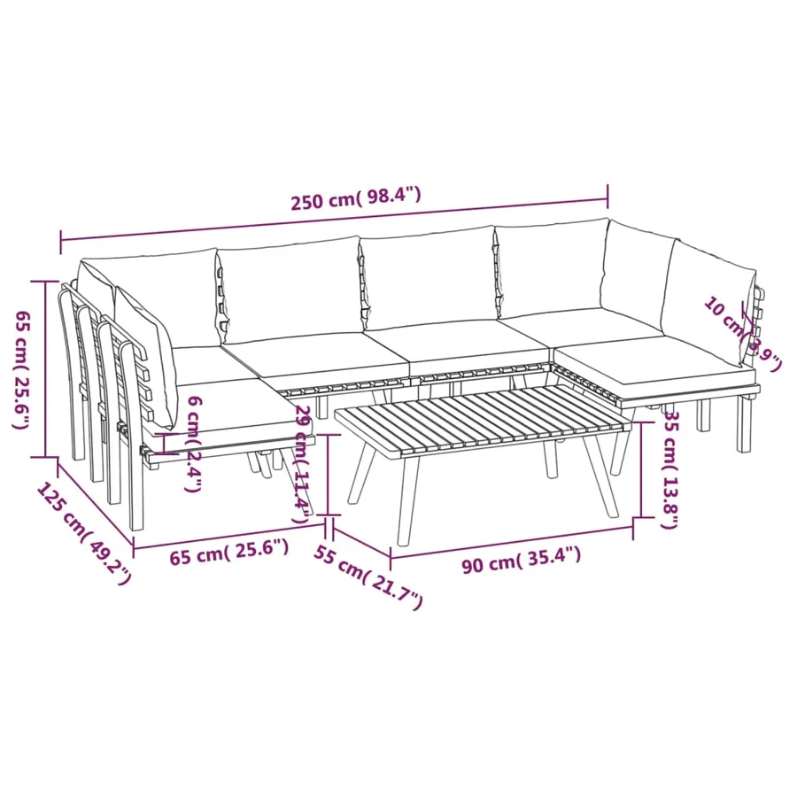 Salon de jardin 7 pcs avec coussins Bois d'acacia solide - 10
