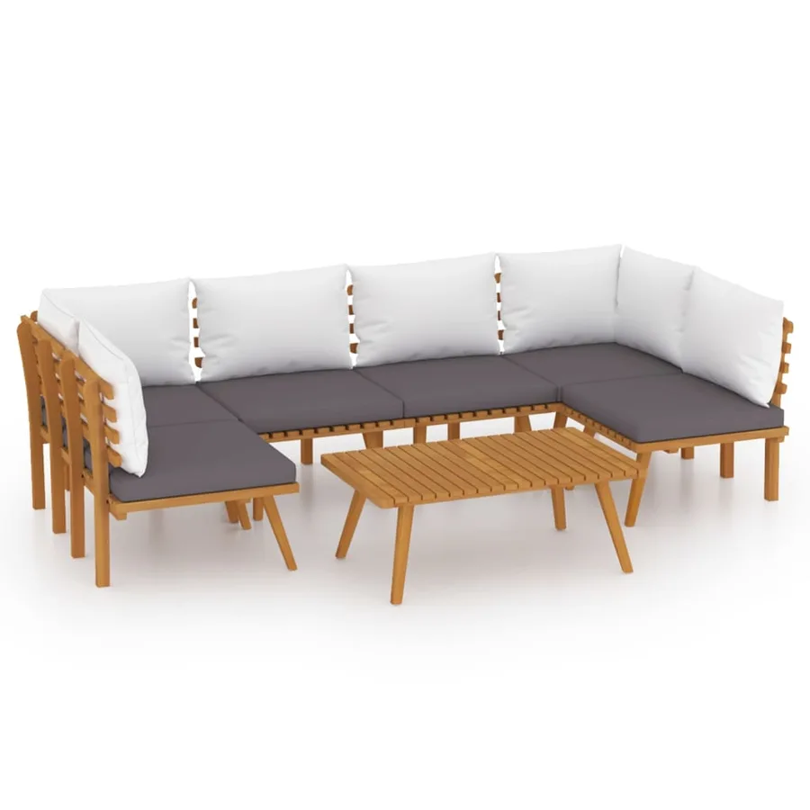 Salon de jardin 7 pcs avec coussins Bois d'acacia solide - 2