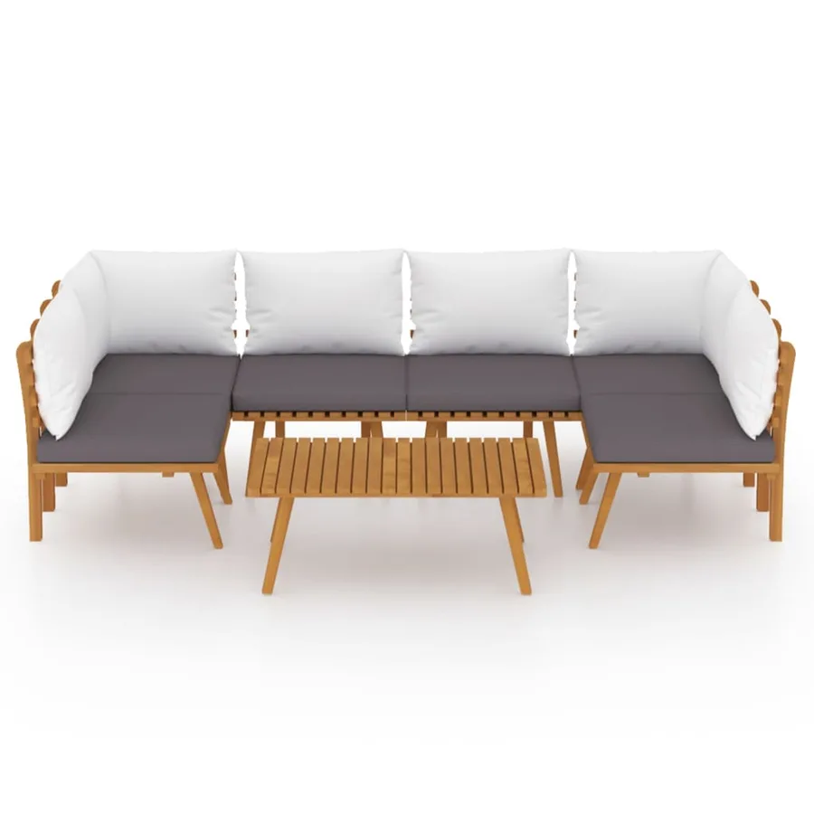 Salon de jardin 7 pcs avec coussins Bois d'acacia solide - 3
