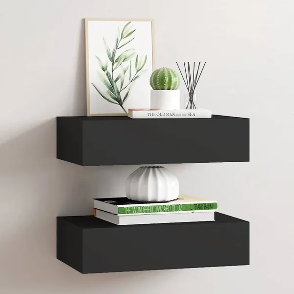 Étagères à tiroirs murales 2 pcs noir 40x23,5x10 cm MDF