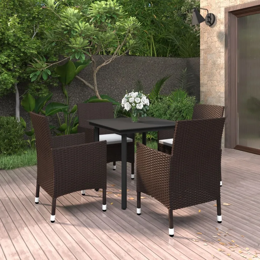 Ensemble à manger de jardin coussins 5 pcs Résine tressée Verre