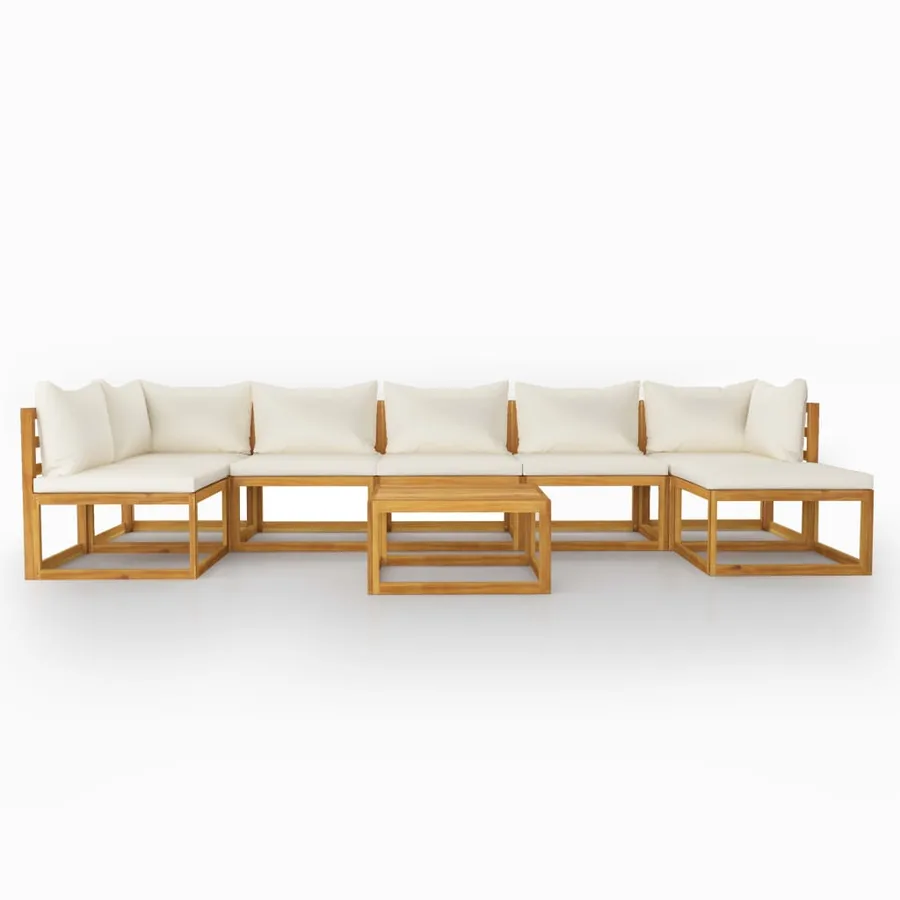 Salon de jardin 8 pcs avec coussin Crème Bois d'acacia solide - 3