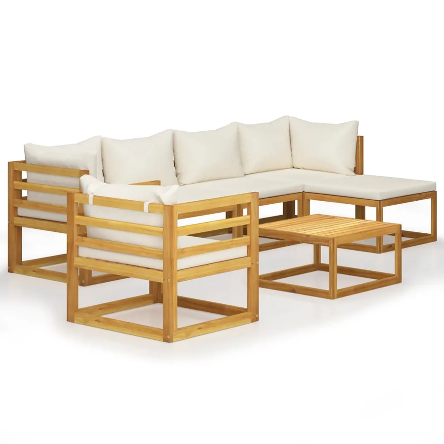 Salon de jardin 7 pcs avec coussin Crème Bois d'acacia solide - 2