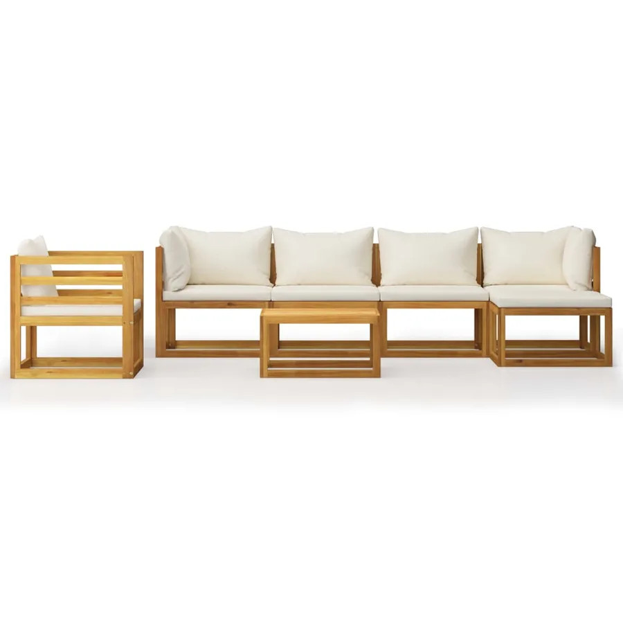Salon de jardin 7 pcs avec coussin Crème Bois d'acacia solide - 3