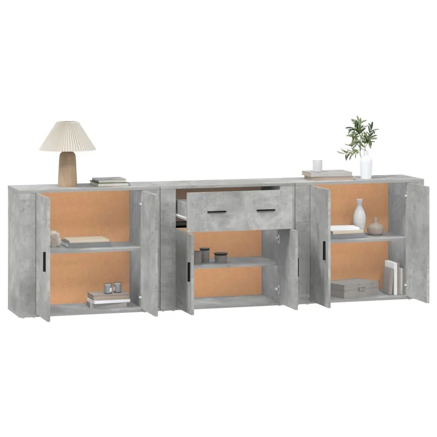 Buffets 3 pcs gris béton bois d'ingénierie - 4