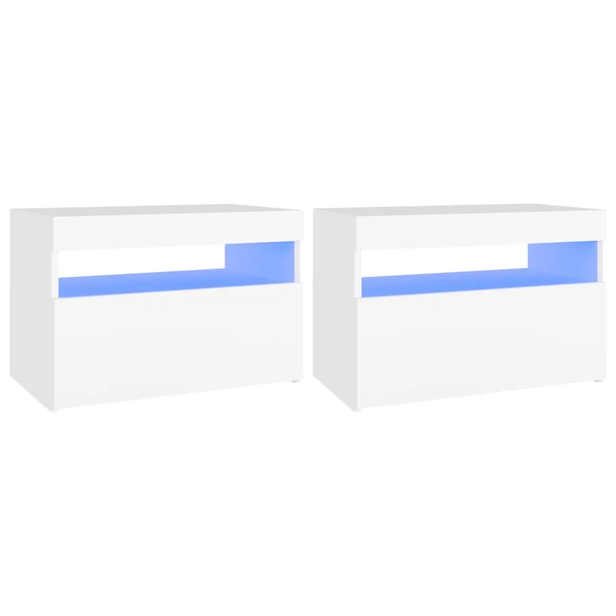Tables de chevet avec lumières LED 2 pcs blanc 60x35x40 cm - 2
