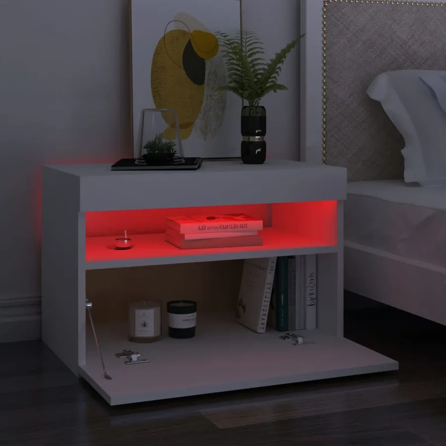 Tables de chevet avec lumières LED 2 pcs blanc 60x35x40 cm - 3
