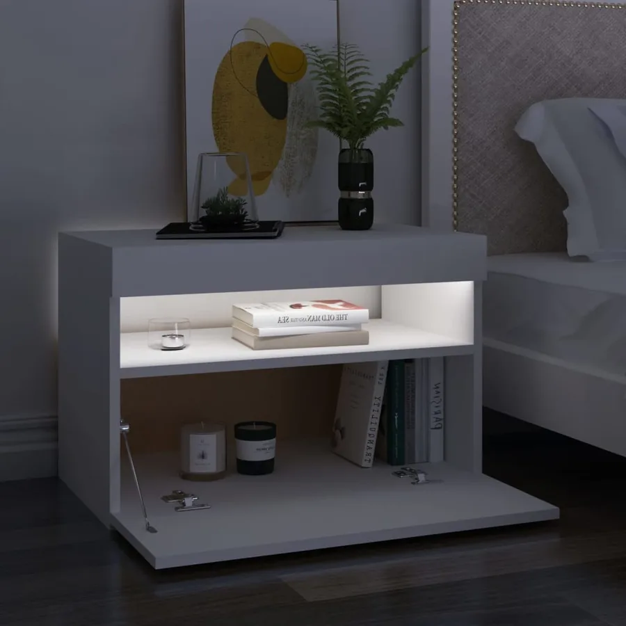 Tables de chevet avec lumières LED 2 pcs blanc 60x35x40 cm - 4