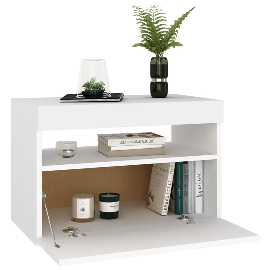 Tables de chevet avec lumières LED 2 pcs blanc 60x35x40 cm - 7