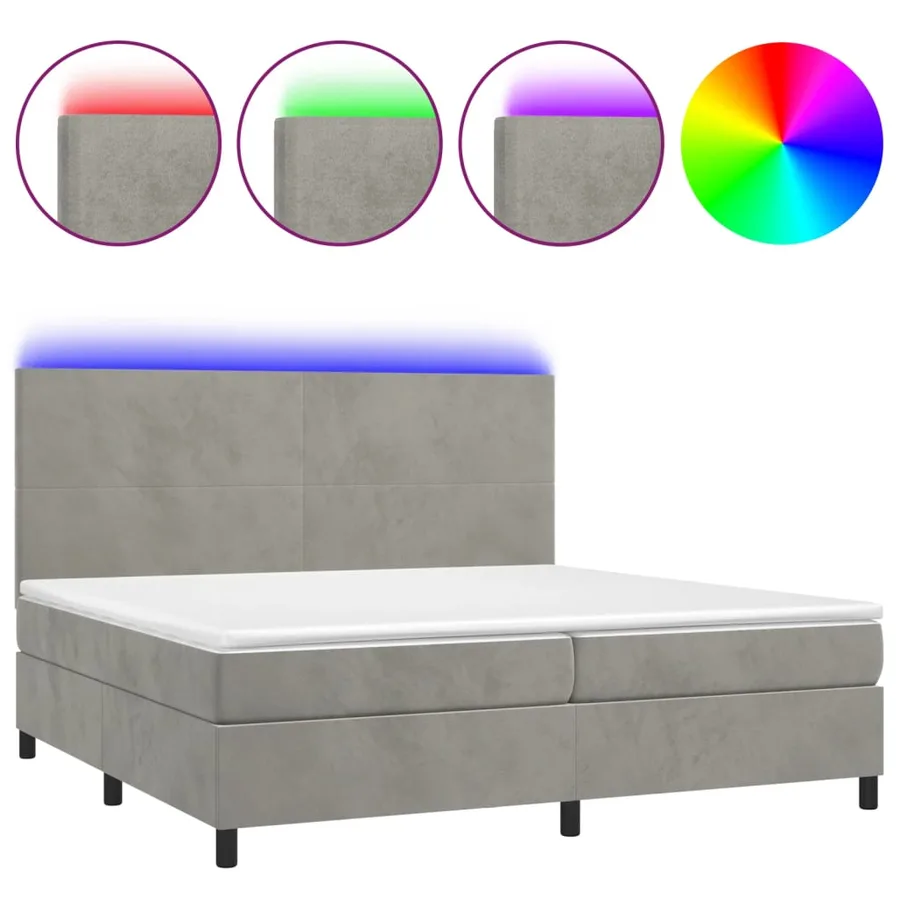 Sommier à lattes de lit avec matelas LED Gris clair 200x200 cm - 2