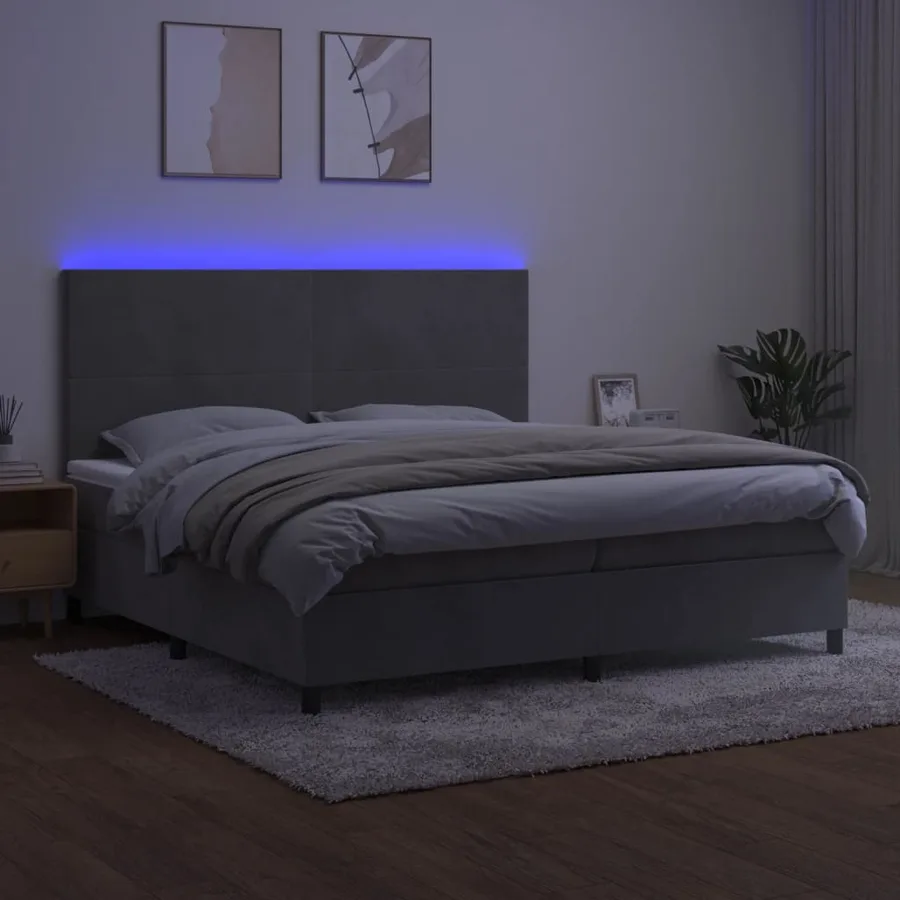 Sommier à lattes de lit avec matelas LED Gris clair 200x200 cm - 4