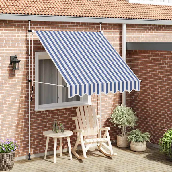Auvent rétractable manuel 200 cm Rayures bleues et blanches