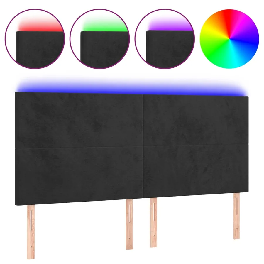 Tête de lit à LED Noir 200x5x118/128 cm Velours - 2