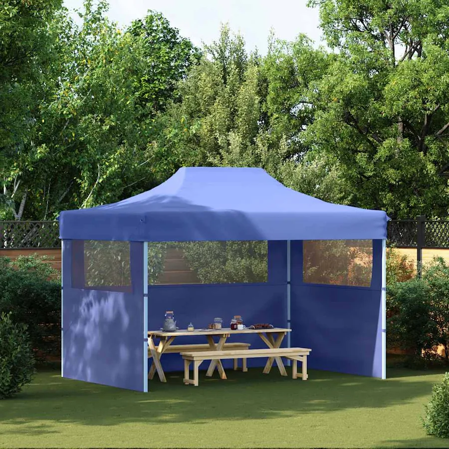 Tente de réception pliable avec 3 parois 3x4 m Acier Bleu