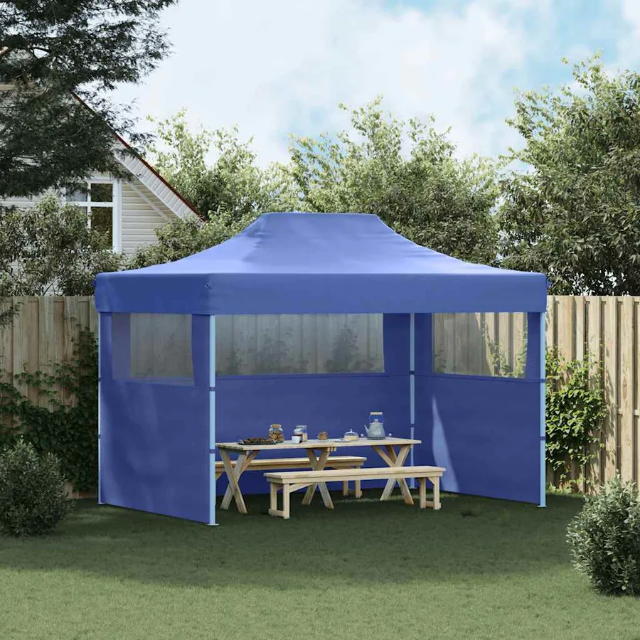 Tente de réception pliable avec 3 parois 3x4 m Acier Bleu - 3