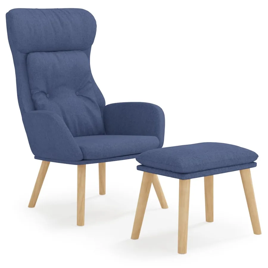 Chaise de relaxation avec repose-pied Bleu Tissu - 2