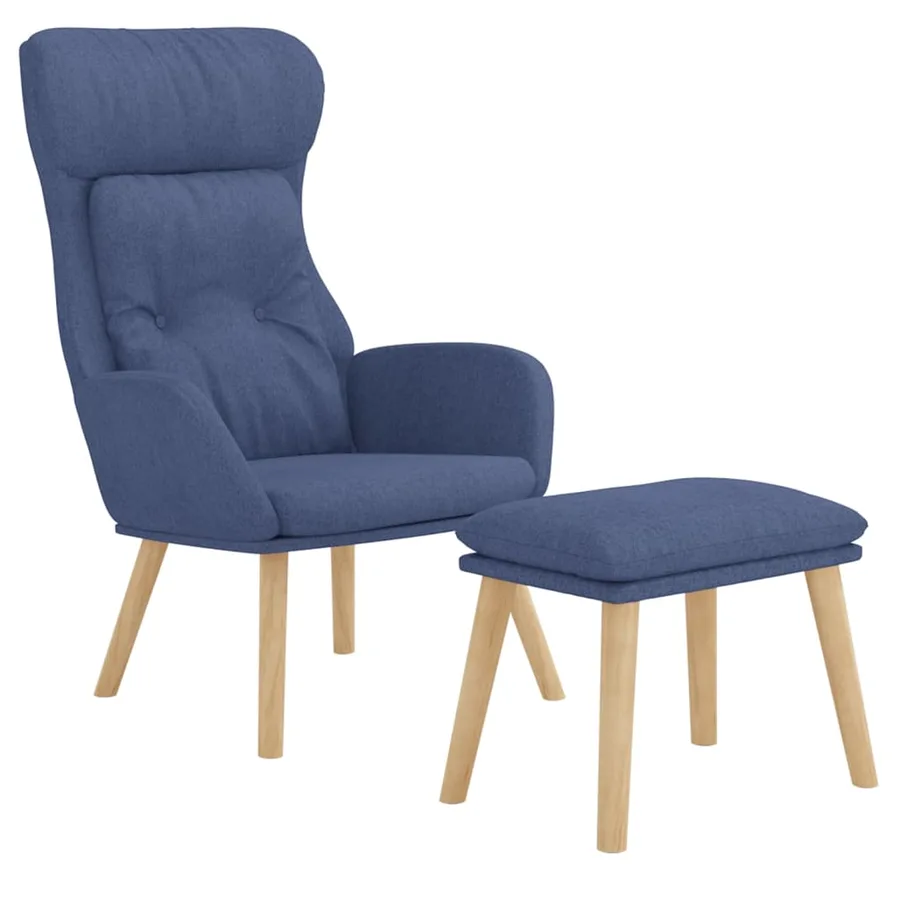 Chaise de relaxation avec repose-pied Bleu Tissu - 3