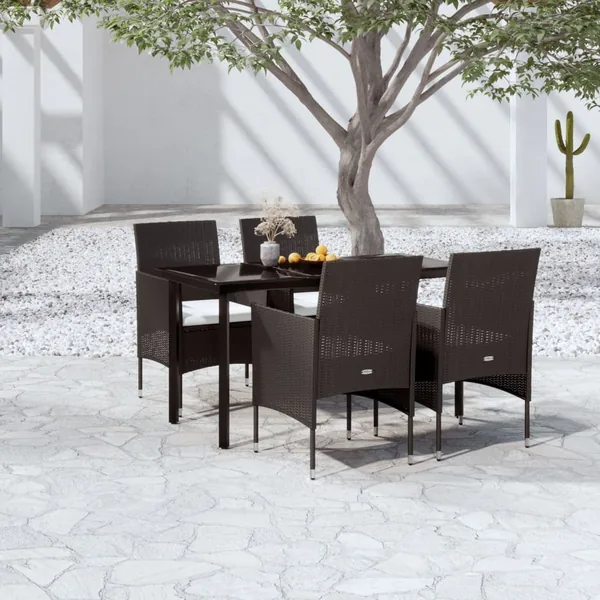 Ensemble à manger de jardin avec coussins 5 pcs Noir