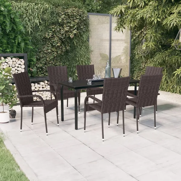 Ensemble à manger de jardin 7 pcs Marron et noir