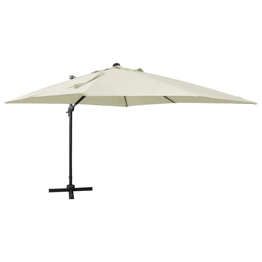 Parasol de jardin en porte-à-faux et mât et lumières LED sable
