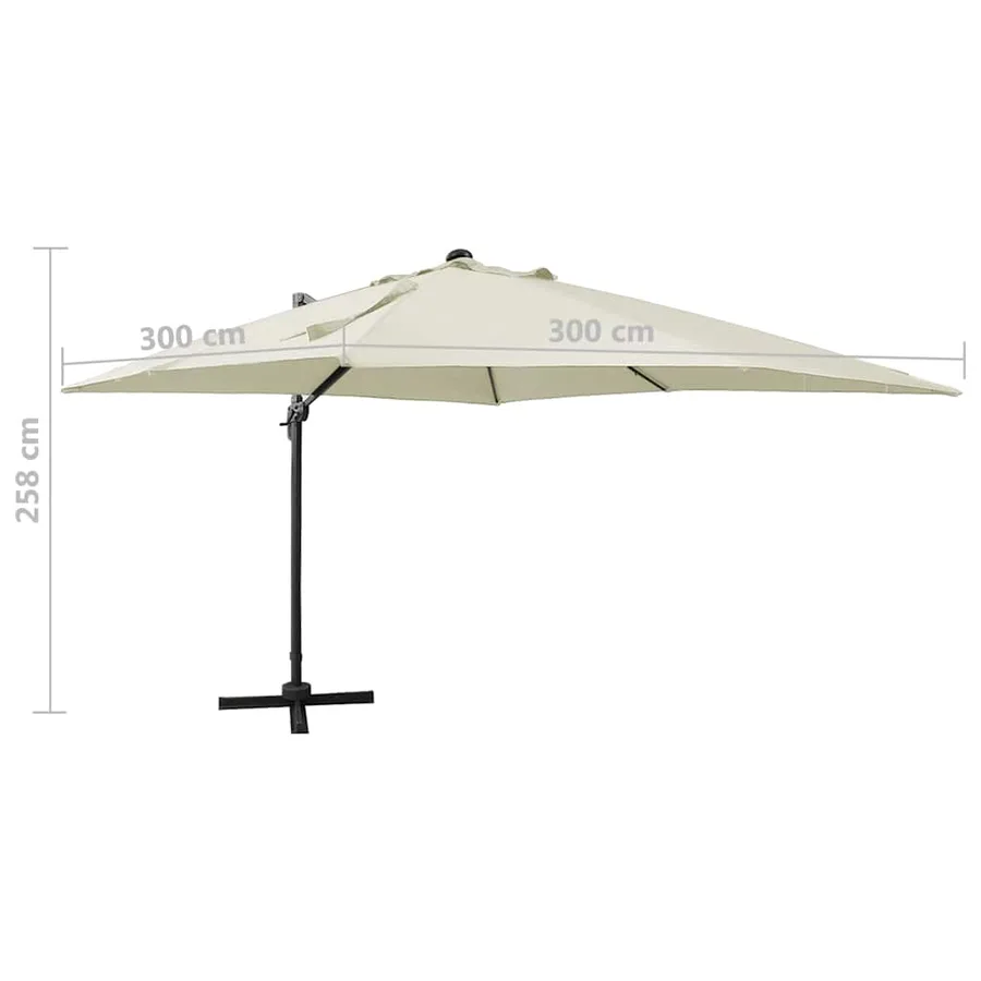 Parasol de jardin en porte-à-faux et mât et lumières LED sable - 11