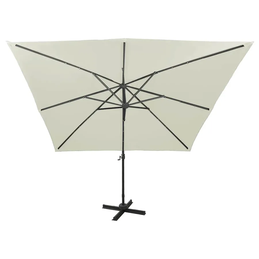 Parasol de jardin en porte-à-faux et mât et lumières LED sable - 3