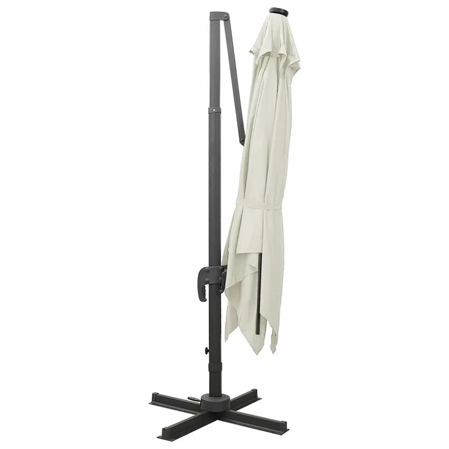Parasol de jardin en porte-à-faux et mât et lumières LED sable - 5