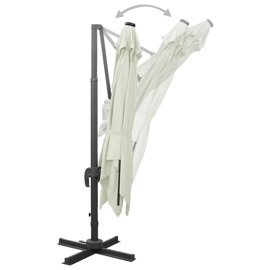 Parasol de jardin en porte-à-faux et mât et lumières LED sable - 6