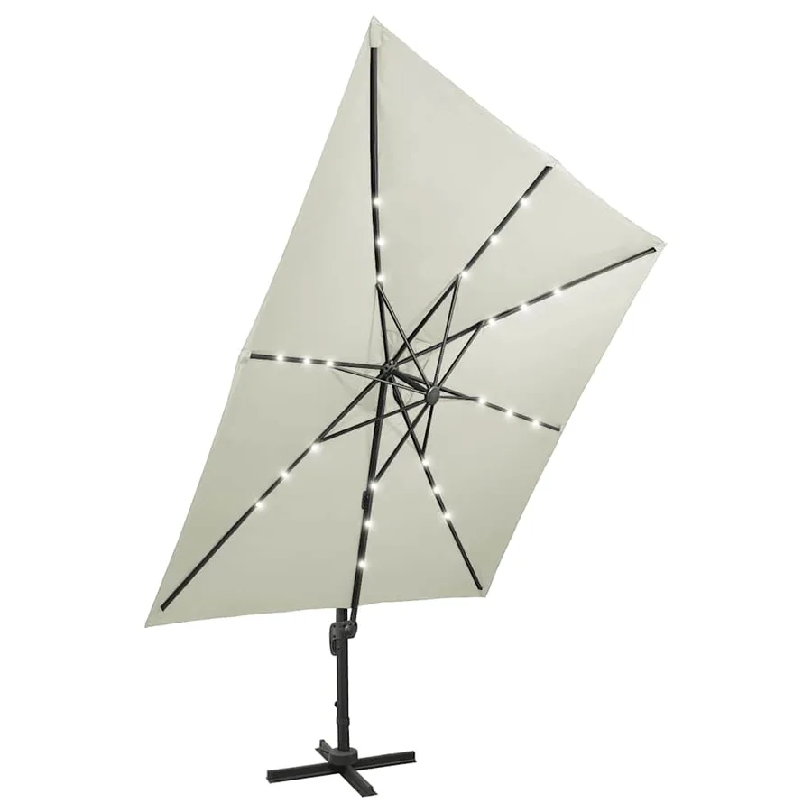 Parasol de jardin en porte-à-faux et mât et lumières LED sable - 7