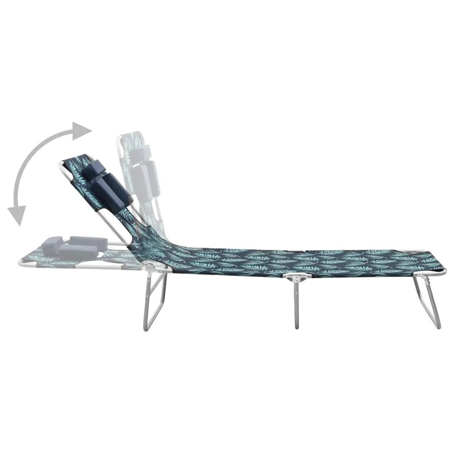 Chaise longue pliable coussin de tête Acier Motif de feuilles - 3