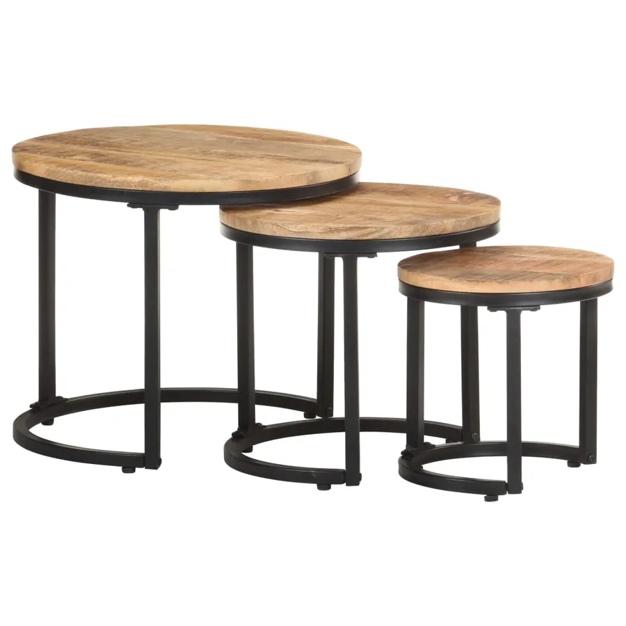 Tables d'appoint 3 pcs Bois de manguier brut - 10