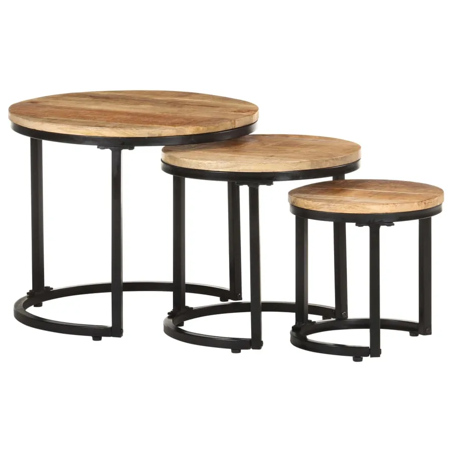 Tables d'appoint 3 pcs Bois de manguier brut - 11